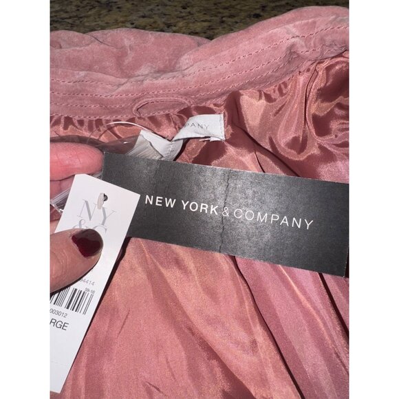 NWT Soft Blush Pink Suede Double Breasted Trench Coat Leather Luxe Designer City - Picture 10 of 16